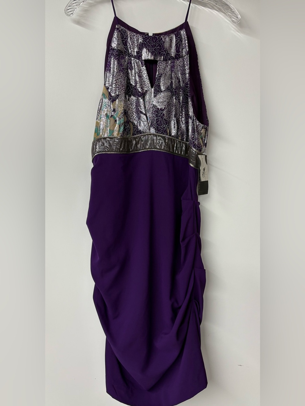 Nicole Miller Collection Metallic Floral Brocade & Purple  Dress NWT Size 12